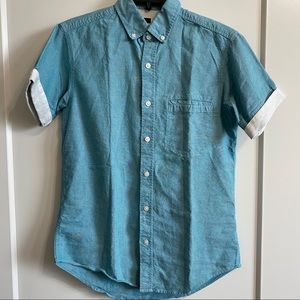 Topman Blue Green Short Sleeve Button Up Shirt XXS